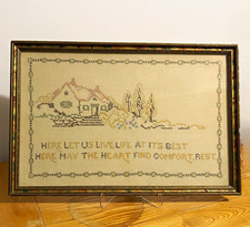 Lovely Signed 1933 Vintage Framed cross-stitch Sampler picture
