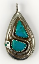 VTG Effie C Zuni Sterling Silver Double Stone Turquoise Snake Statement Pendant picture