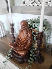 “Intention Jesus” meditation 10”statue with wooden pedestal /candle holders.  picture