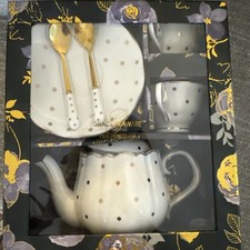 NIB Box Grace Teaware Tea Set Fine Porcelain 7 Piece Bright Blue Floral Nice picture