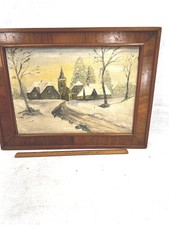 antique picture frame wooden oil painting winter scene 12 x 16 original 19thc picture