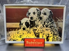 Vintage 1950s Budweiser Beer Lighted Sign Three Dalmatian Dog Puppies Scene picture