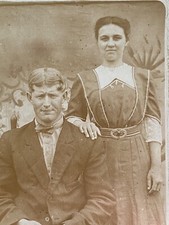 1912 RPPC - MARION, INDIANA antique real photo postcard NEWLY MARRIED COUPLE picture