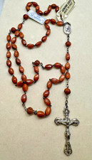 Vintage Sterling 925 Wood Beads Made in Italy Rosary Virgin Mary NWT picture