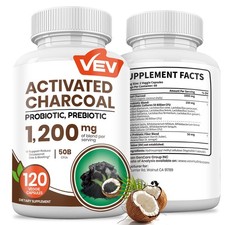 Activated Charcoal 120 Vegan Capsules | Organic Coconut Shell & 50B Probiotics - picture