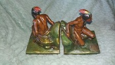 Antique 1930's Painted Cast Metal Native Scout  Bookends Seven Falls Colorado  picture