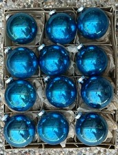 Vintage Shiny Brite Made In USA Solid Blue Glass Ornaments  picture