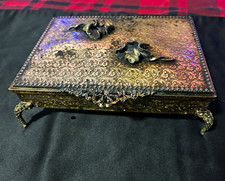 Vintage 24kGlobe Gold Plated Rectangle Jewelry Box Floral Pattern with Lid picture