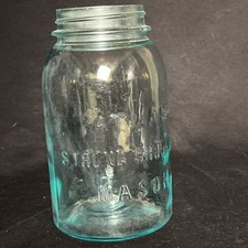 Vintage Atlas Mason’s Patent Canning Jar Turquoise Aqua Blue Quart Jar (No Lid) picture