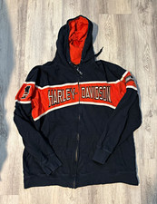 Harley-Davidson Black/Orange Logo Full Zip Hooded Jacket Hoodie 2XL picture