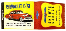 1951 Chevrolet Powerglide Advertising Matchbook Shaw's Garage North Granby CT picture