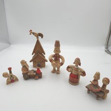 Vintage USSR Wooden Folk Art Figurines Lot Russian Hand Painted Dolls House picture