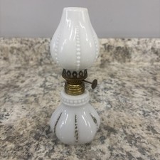 Antique P&A Acorn Milk Glass Embossed Beaded Miniature Oil Lamp picture