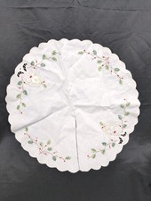Vintage Embroidered Christmas Miniature Tree Skirt Bells & Holly Doily 18