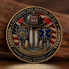 911 Memorial Challenge Coin September 11 2001 FDNY NYPD EMS Never Forget picture
