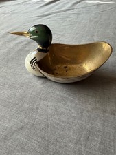 Vintage Painted Mallard Duck Brass Trinket Dish Patinaed picture