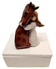 Storieme Julier Miller 2002 Girl Horse Hug Resin Figurine w Box Friendship Gift picture