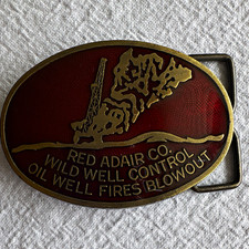 Vintage 1970s Red Adair Co Wild Well Control RJ Roberts Brass Belt Buckle Oilfie picture