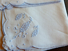 6 VTG Madeira White Linen Cocktail Napkins Embroidered Grapes picture