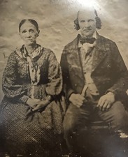 ANTIQUE TINTYPE OF SCARY EALY GRANDMA AND GRAMPS WITH CURLS picture