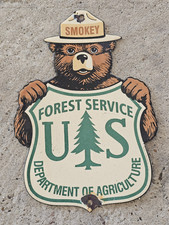 ORIGINAL 1950'S VINTAGE SMOKEY USDA FOREST SERVICE PORCELAIN SIGN 10