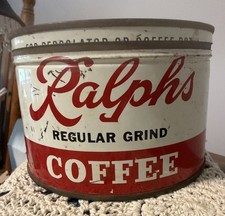 VINTAGE  RALPH’S #1 KEYWIND COFFEE TIN COOL GRAPHICS picture