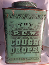 antique tin--The P & C cough Drops P,C. Wiest & co York,Pa will cure hoarsensess picture