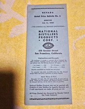 National Distillers Products Corp Nevada Retail Price Bulletin 1940 picture