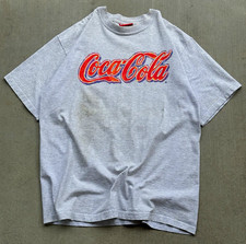 Vintage 90s Coca-Cola Soda Gray Logo T-Shirt 100% Cotton Made in USA Sz Large picture