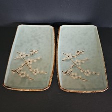 Kafuh Cherry Blossom Sushi Plates Set of 2 Japan Blue Stoneware 7 3/8