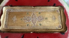 Vtg Italian Florentine Tray Gold Green Pink Wood Mira Firenze Italy 4” x 10” picture