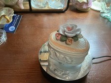 vintage porcelain footed pink rose lidded capodimonte style trinket box picture