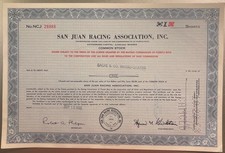 Vintage 1960s San Juan Racing Stock Certificate 🏇 El Comandante Puerto picture