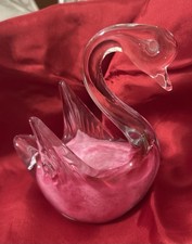 Vintage 1970’s Pink Marano Art Glass 5” Swan Statue Figurine picture