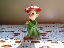 Vintage Josef Originals Pixie Elf Holding Flower Umbrella.  picture
