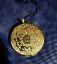 Vintage Gold Tone Round Powder Compact Pendant w/ Mirror & Puff AB WA Monogram picture