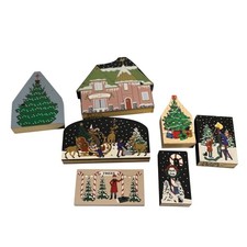 VTG The Cat's Meow Village North Pole Collection Christmas Wood Decor Lot 7pc picture