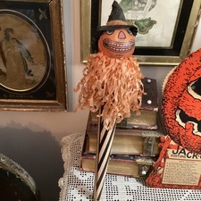 ANTIQUE HALLOWEEN PUMPKIN MAN NOISEMAKER HORN GERMANY 14  1/2” T.  RARE GREAT picture
