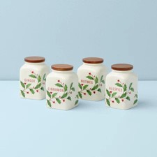 Lenox Fine China HOLIDAY Christmas Holly  4pc Spice Jar Set for Baking  N/O picture