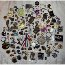 Vintage Mixed Pin Brooch Keychain Jewelry Lot +1lb USA Sports Travel Military picture