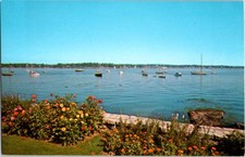 Portsmouth NH postcard PICTURESQUE HARBOR SETTING BOATS & FLOWERS o/10 AZ8342 picture