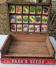 Rare Antique Pages Seeds Greene NY Flower Vegetable Seed Packet Oak Box Rack picture