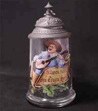Antique German/Bohemian Glass Beer Stein Enameled Van Hauten Style c.1900 picture