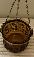 Vintage 1970s Princess House 646 Amber Glass Hanging Planter Candle Copper Chain picture