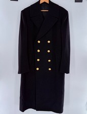 BLACK WOOL Full Length US Navy Officer Military Mens 41R BRIDGE COAT picture