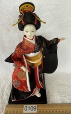 Vtg Japanese Geisha Doll Ningyo Red Kimono Wood Stand Folk Craft Figurine 12” picture
