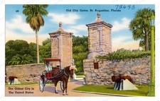 St Augustine Florida 1920s City Gates Carriage Standard Postcard picture
