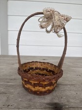 Vintage Two Toned Hand Woven Wicker and Rattan Basket with Handle picture