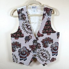 VTG 90s Jaclyn T Christmas Tapestry Vest Women Medium Santa Holiday Wreath Trees picture