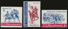 U.S. BICENTENNIAL (1976) - SET OF 3 VINTAGE POSTER STAMPS - MINT CONDITION picture